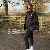 Woman wearing the leggings on a cold day